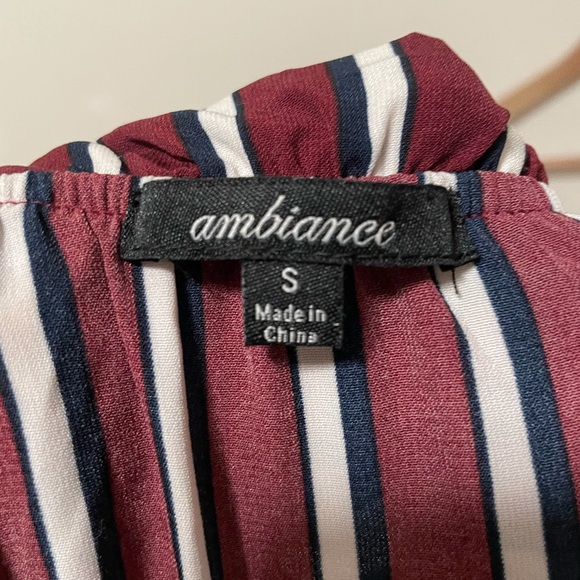 Ambiance Red Black Striped Jumpsuit Size M Wide Leg Spaghetti Strap Ruffle - Picture 7 of 8